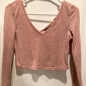 pastel pink long sleeve vneck , brand: shein , size: M